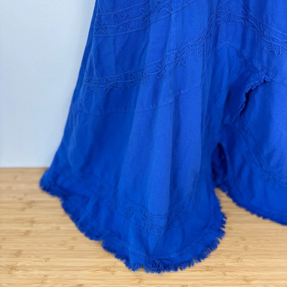 Scully Dress Womens XL Blue Embroidered Frayed Hem Sundress‎ Boho Gypsy Rustic
